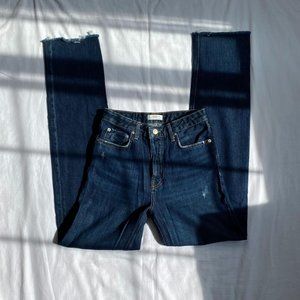 Zara Dark Wash Raw Hem Straight Leg Jeans